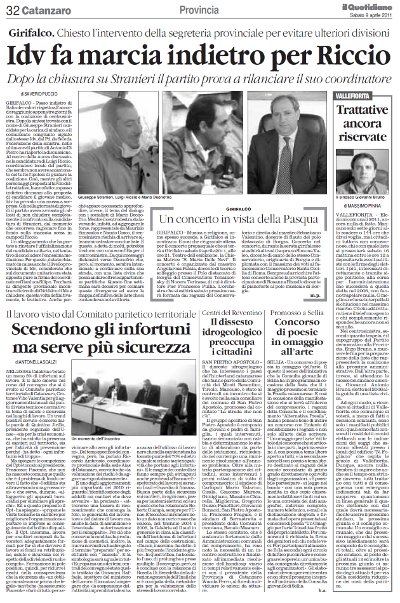 Il Quotidiano della Calabria del 9 aprile 2011
