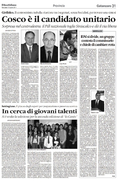 Il Quotidiano della Calabria del 13 aprile 2011