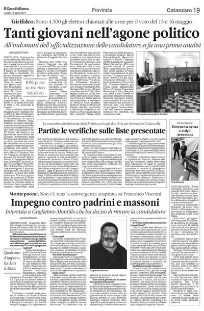 Il Quotidiano della Calabria del 18 aprile 2011