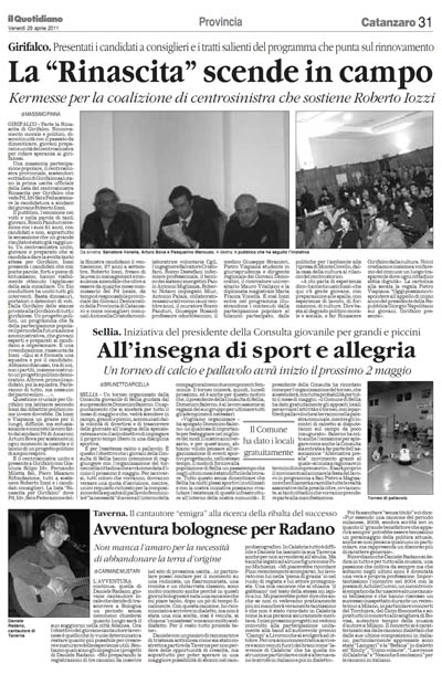 Il Quotidiano della Calabria del 29 aprile 2011