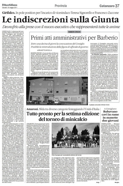 Il Quotidiano della Calabria del 19 maggio 2011