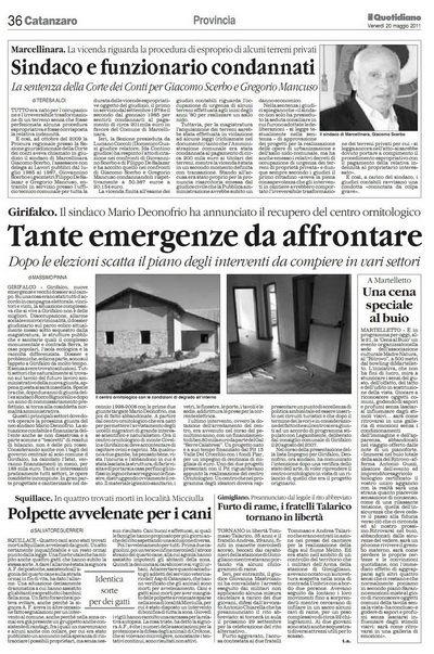 Il Quotidiano della Calabria del 20 maggio 2011