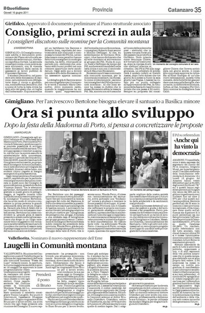 Il Quotidiano della Calabria del 16 giugno 2011