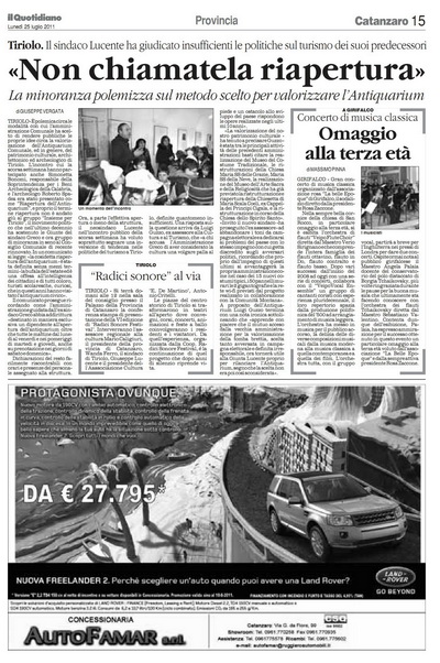 Il Quotidiano della Calabria del 25 luglio 2011