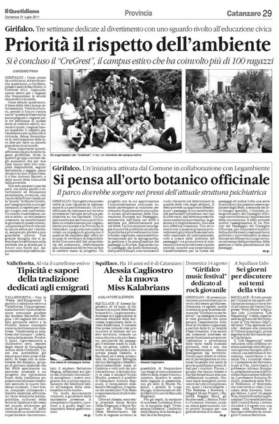 Il Quotidiano della Calabria del 31 luglio 2011